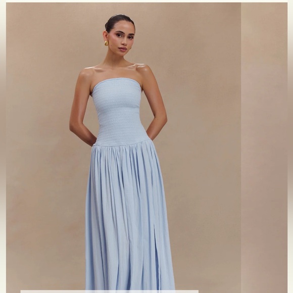 Blue full length, Meshki “Maureen” Cotton Shirring Dress - Picture 2 of 3